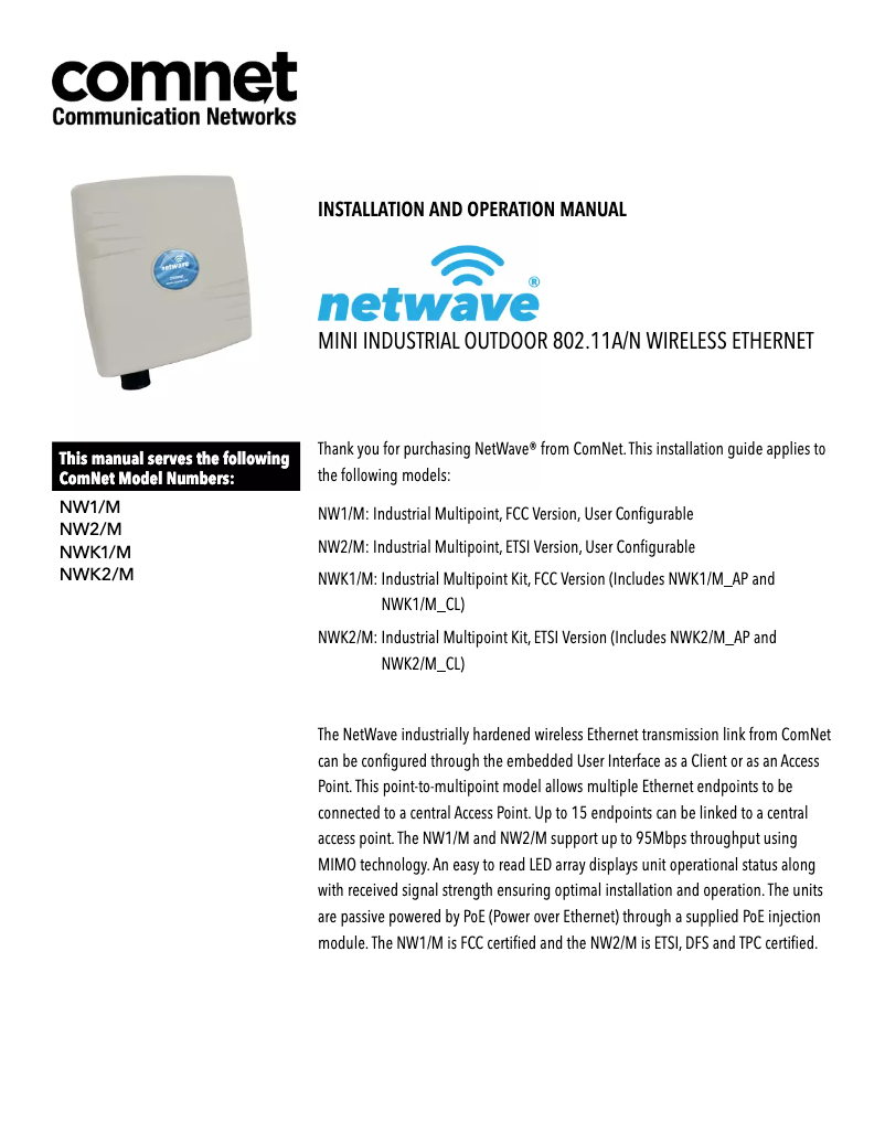 First page image of the manual for NetWave NW1/M