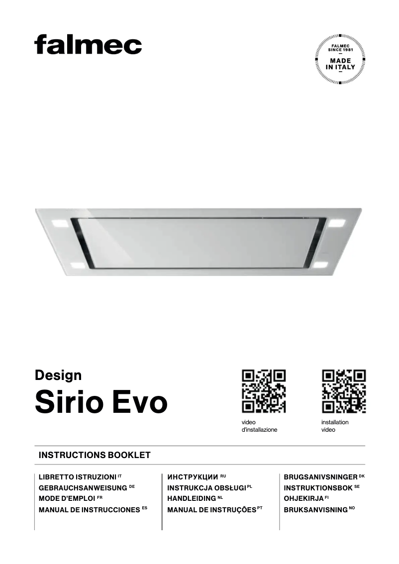 Page 1 of the manual User Manual Falmec Sirio Evo