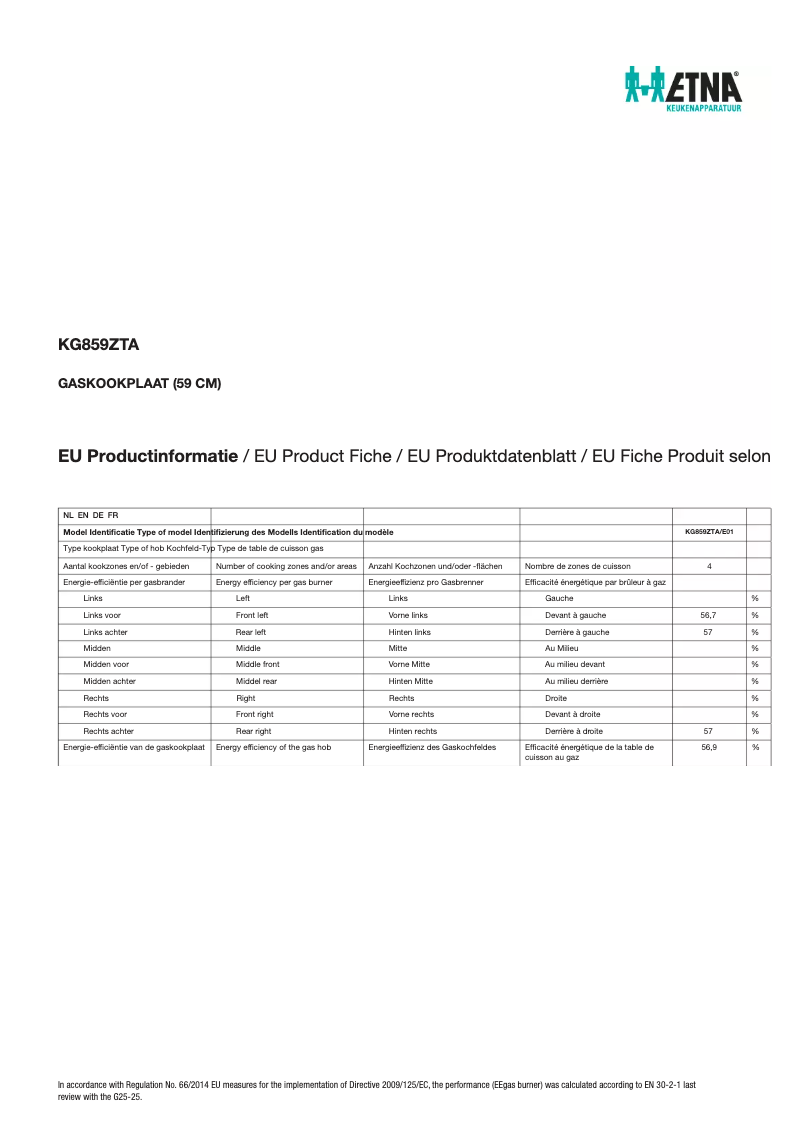Page 1 of the manual Technical Sheet Etna KG859ZTA