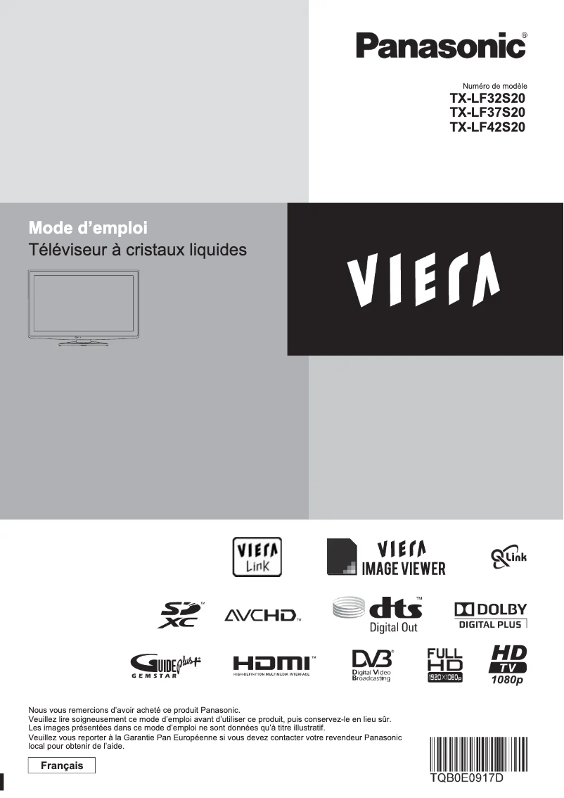 First page image of the manual for Viera TX-LF42S20