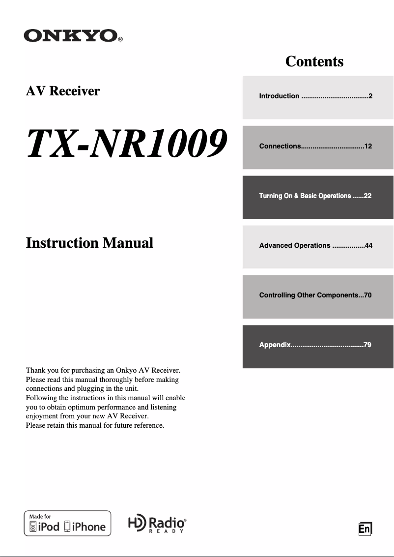 First page image of the manual for TX-NR1009