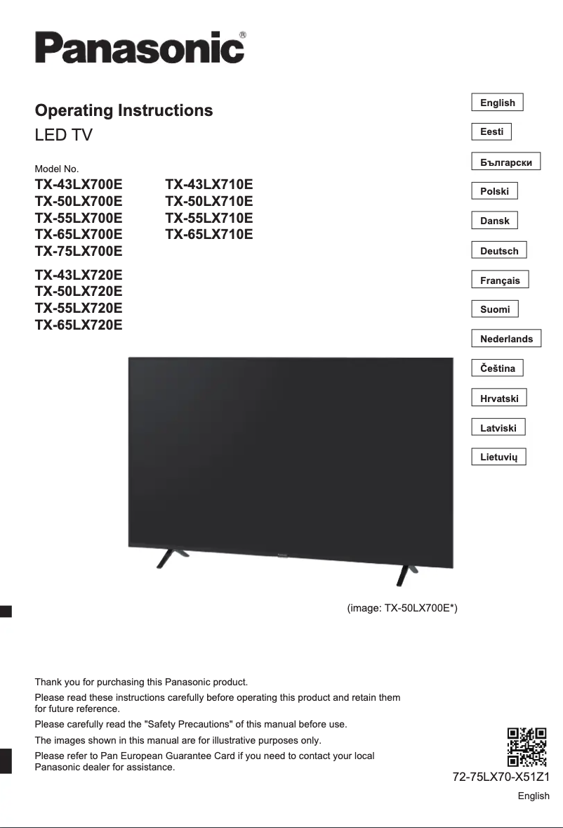 First page image of the manual for TX-43LX700E