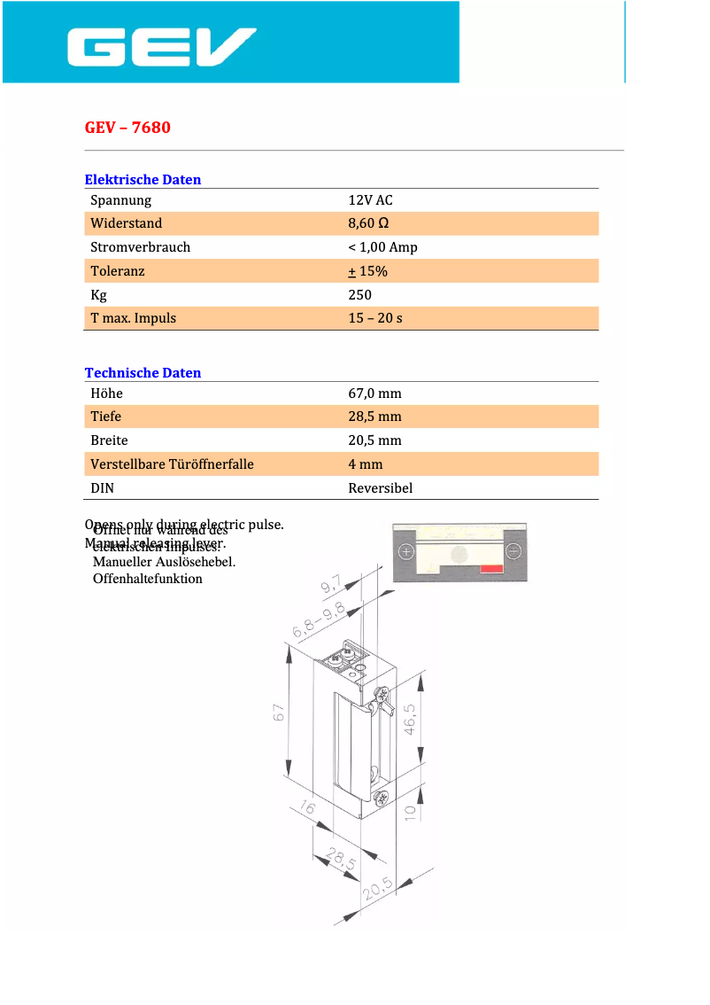 Page 1 of the manual User Manual GEV COV 7697