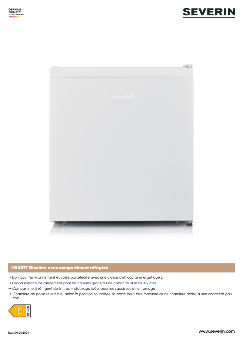 Page 1 of the manual Technical Sheet Severin KB 8877