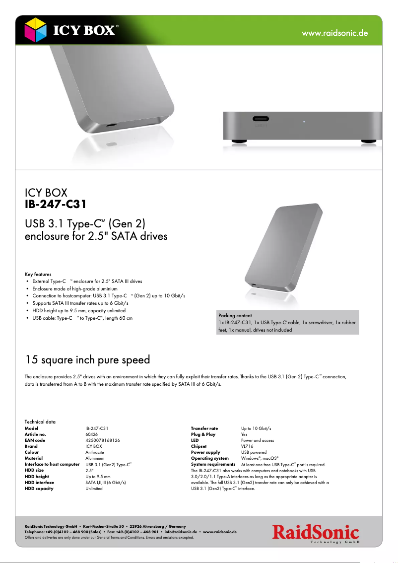 Page 1 of the manual Technical Sheet Icy Box IB-247-C31