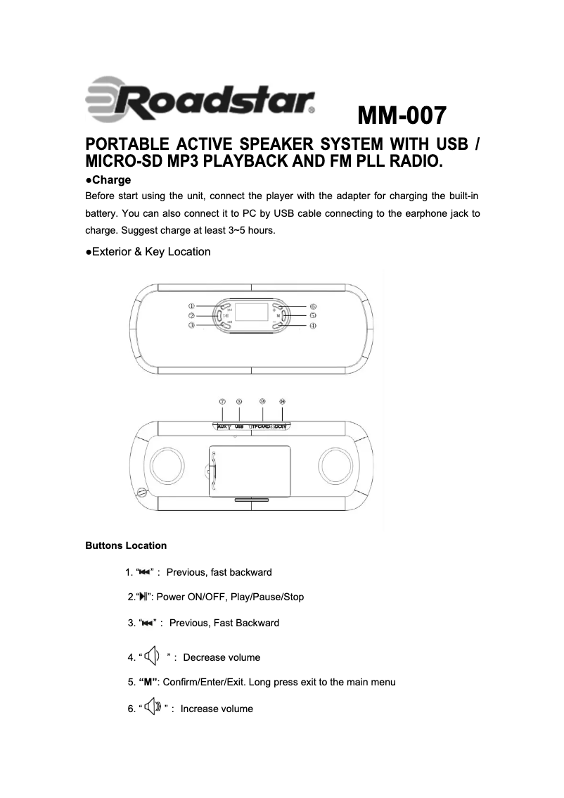 Page 1 of the manual User Manual Roadstar MM-007