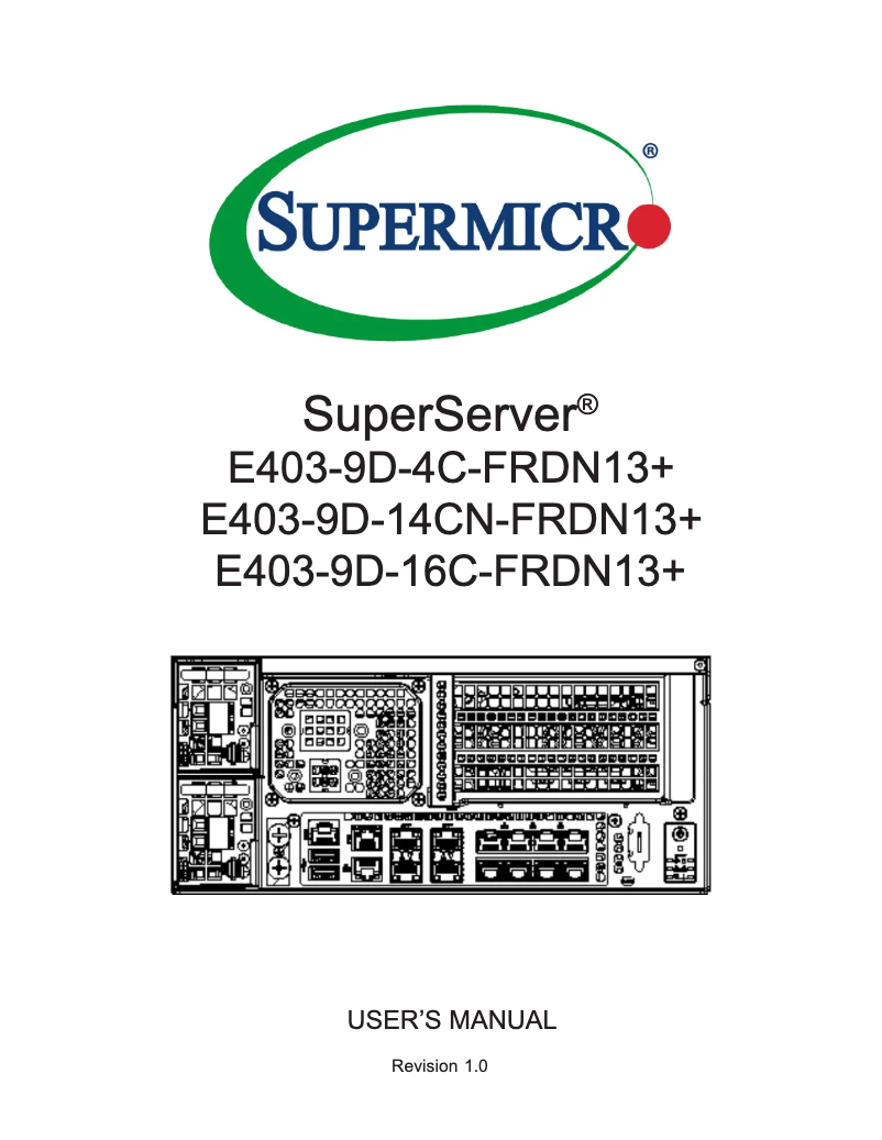 First page image of the manual for SuperServer E403-9D-16C-FRDN13+