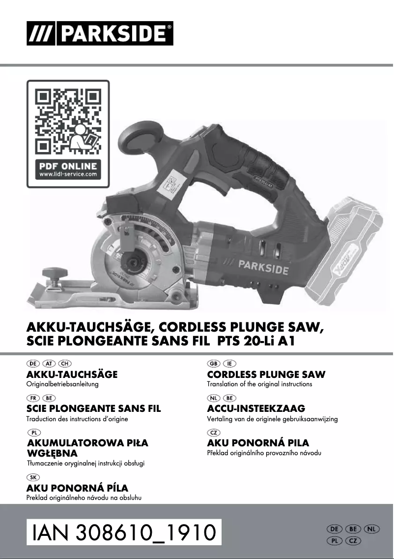 First page image of the manual for PTS 20-Li A1