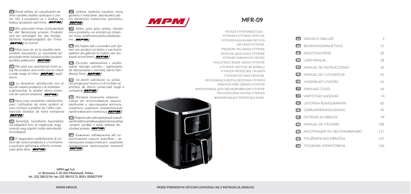 First page image of the manual for MFR-09