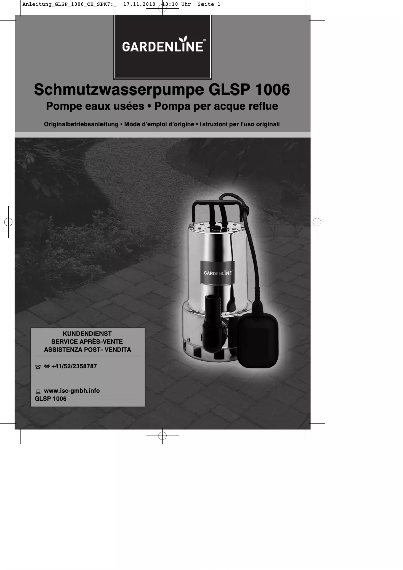 Image de la première page du manuel de l'appareil GLSP 1006