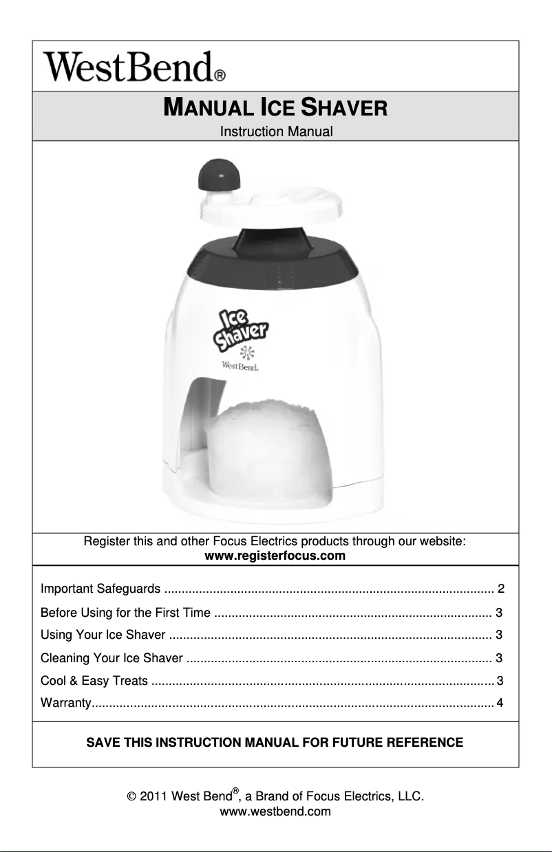 Page 1 de la notice Manuel utilisateur WestBend SIT12317