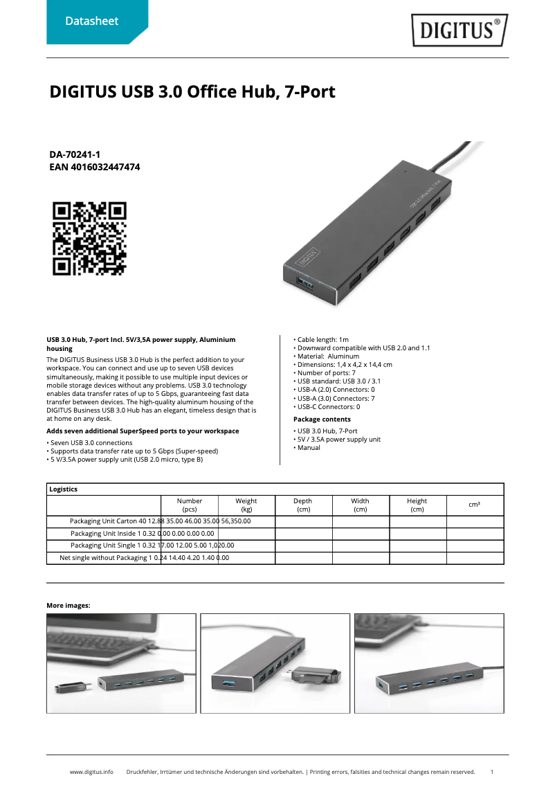 Page 1 of the manual Technical Sheet Digitus DA-70241-1
