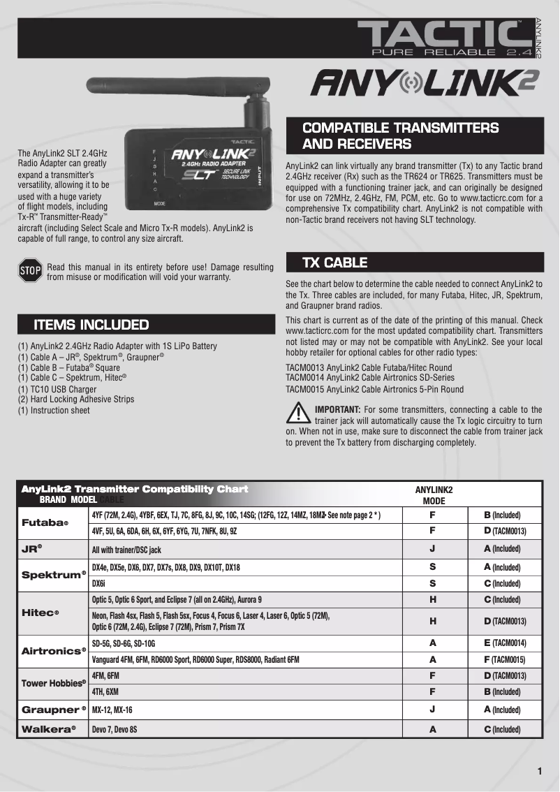 First page image of the manual for TACJ2005
