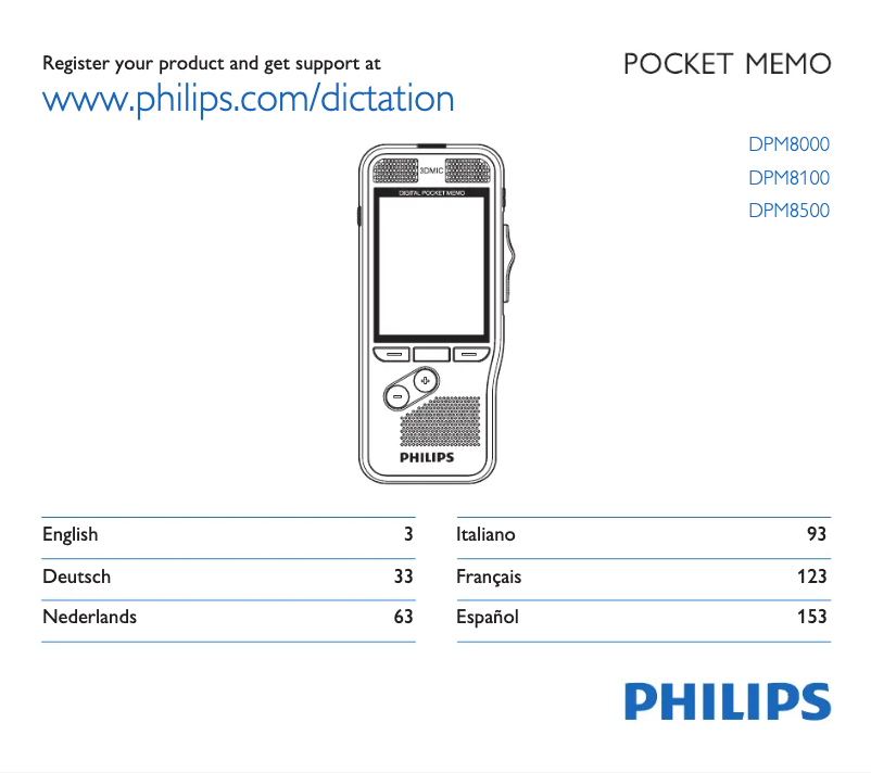 First page image of the manual for Pocket Memo DPM8000