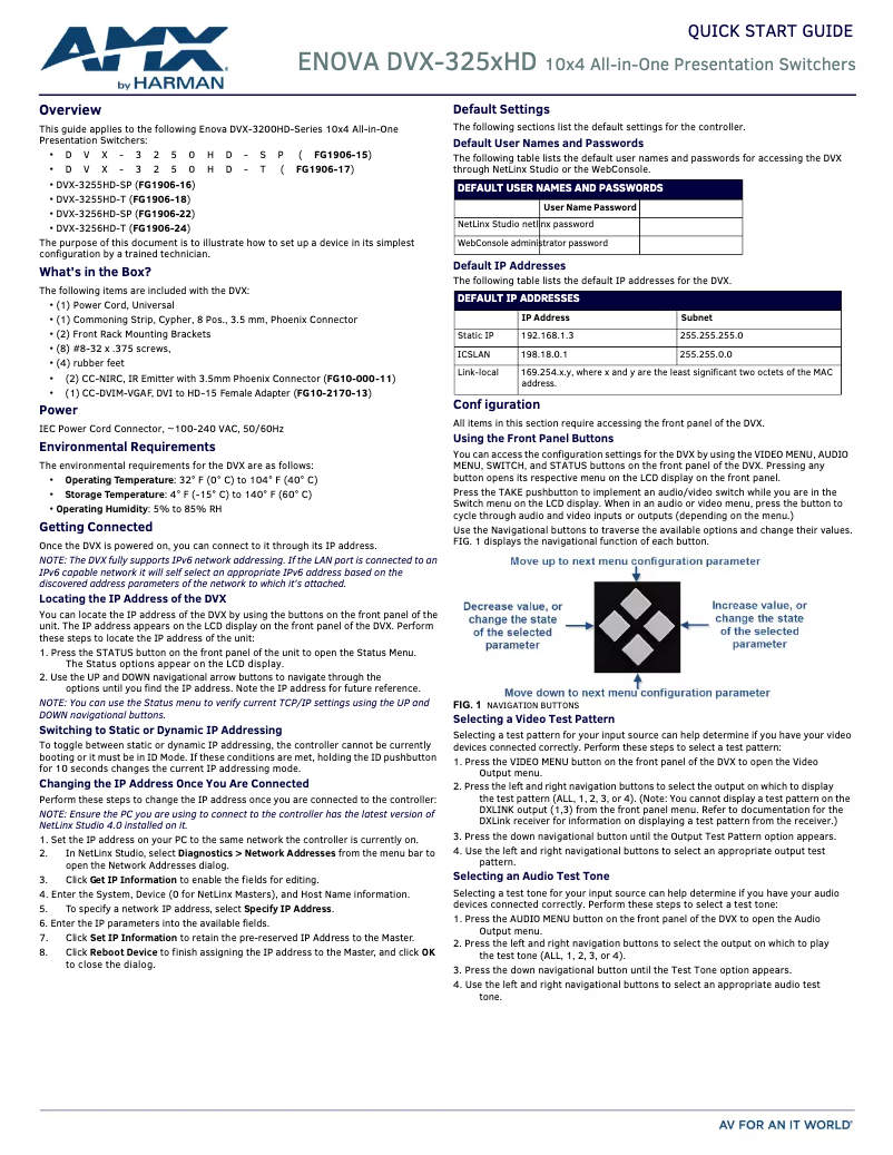 Page 1 of the manual Quick Start Guide AMX DVX-3256HD