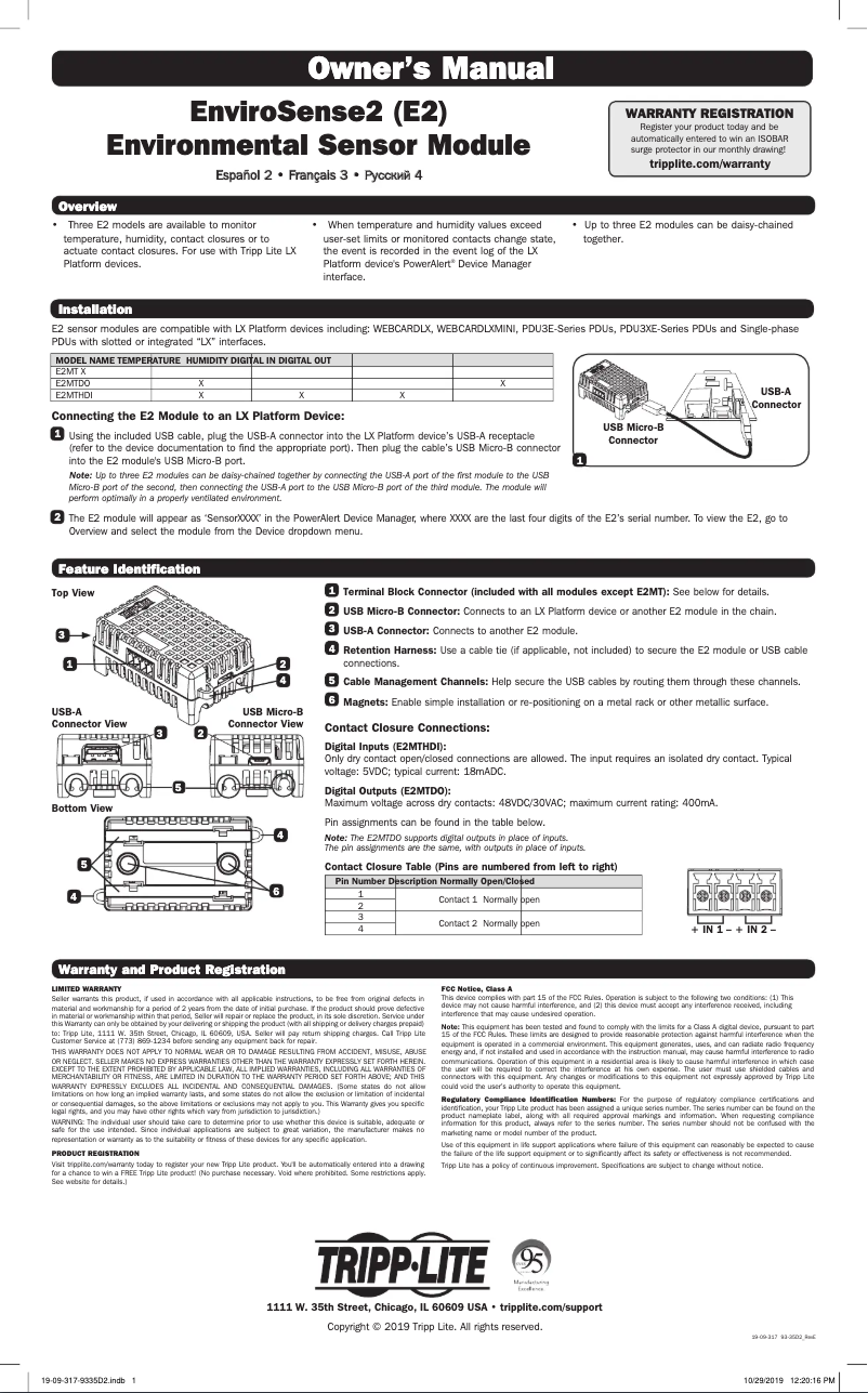 Image de la première page du manuel de l'appareil EnviroSense2 E2MT