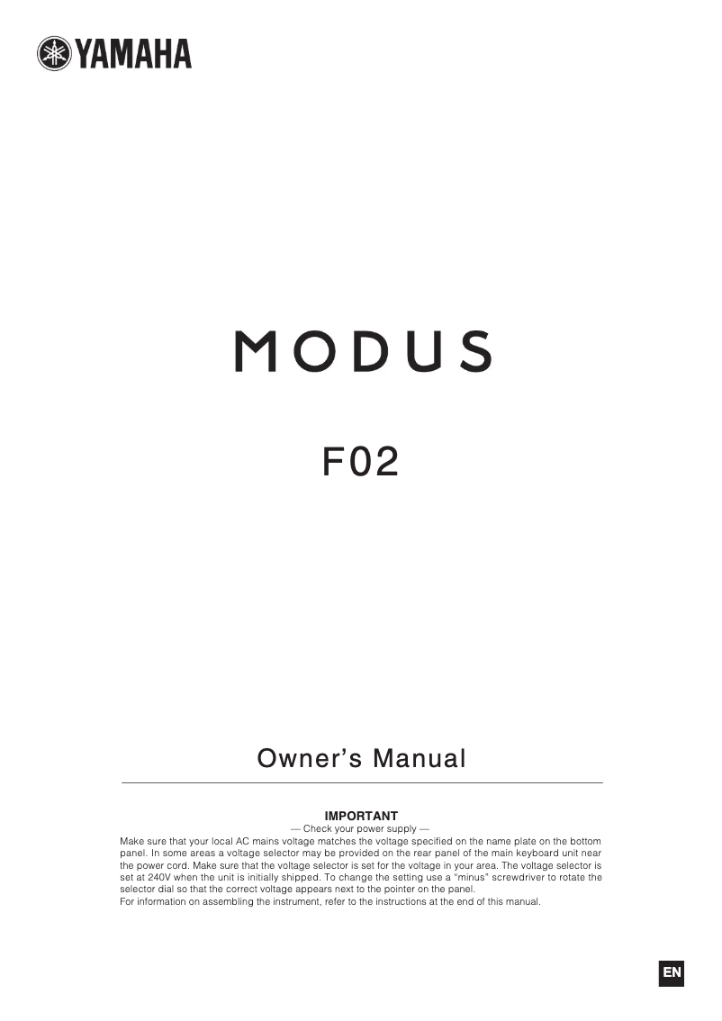 Page 1 of the manual User Manual Yamaha Modus F02