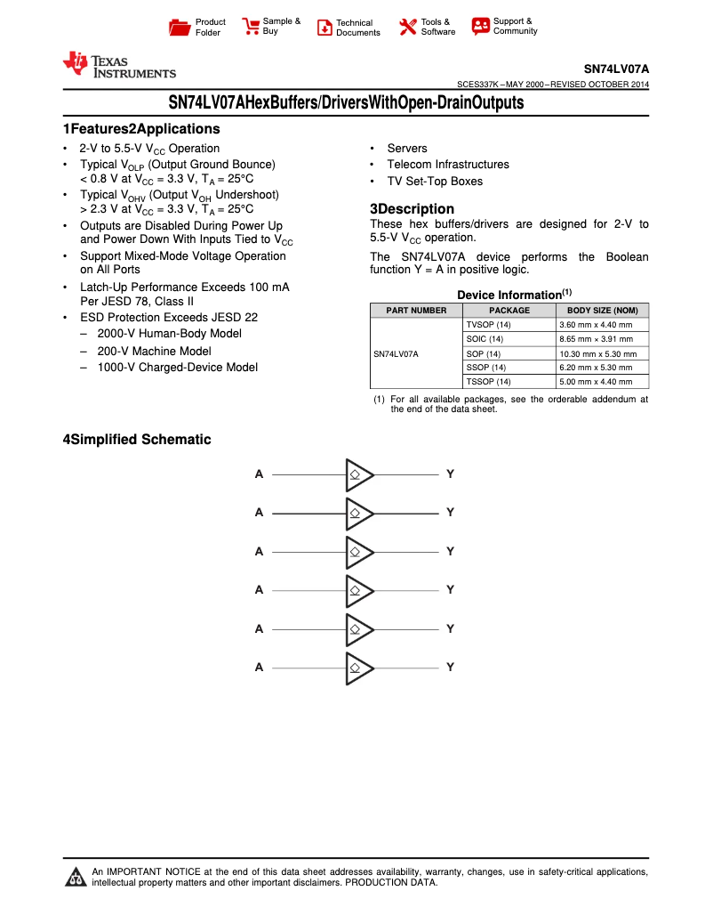 Page 1 of the manual User Manual Texas Instruments SN74LV07APWR