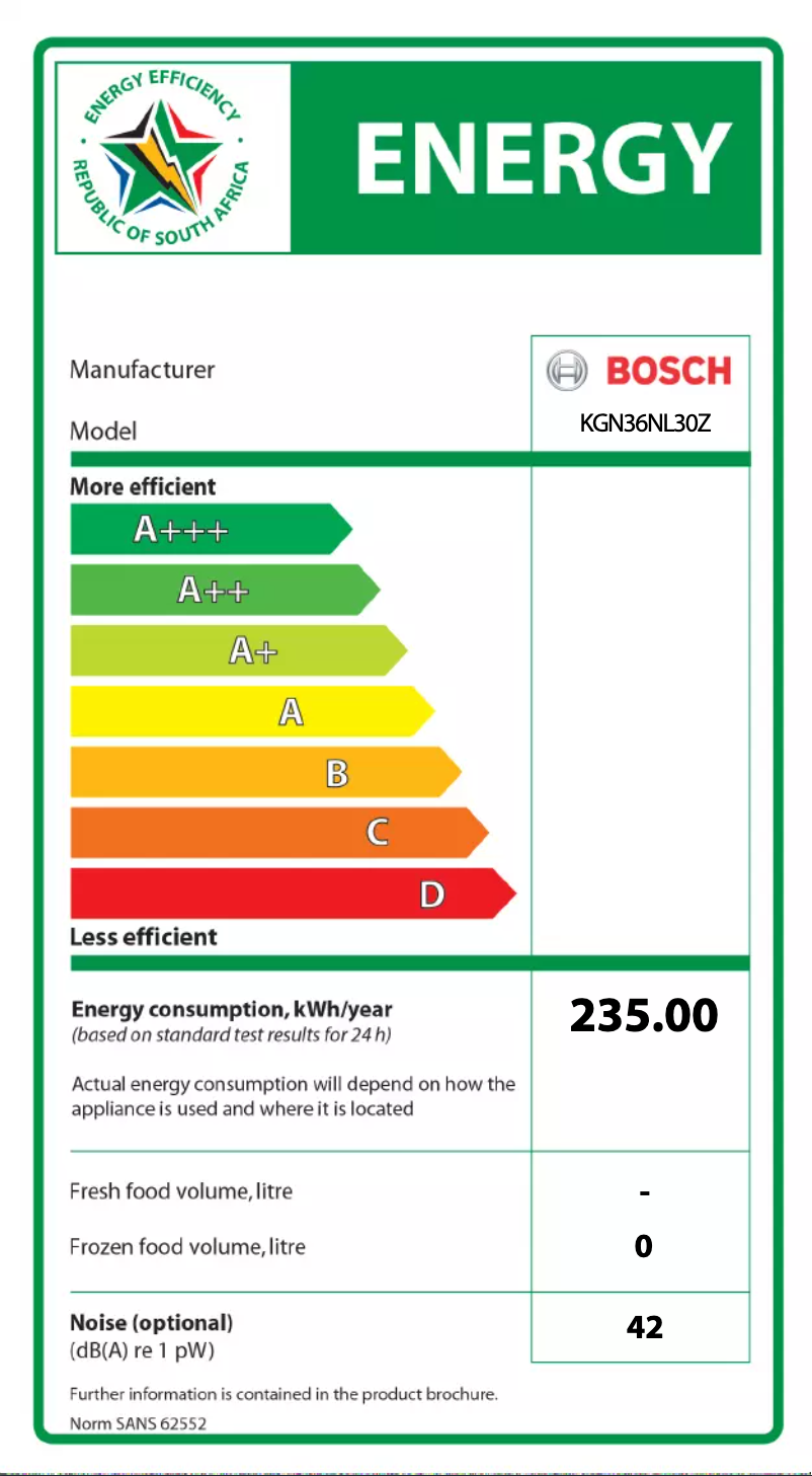 Page 1 of the manual Energy Label Bosch KGN36NL30Z