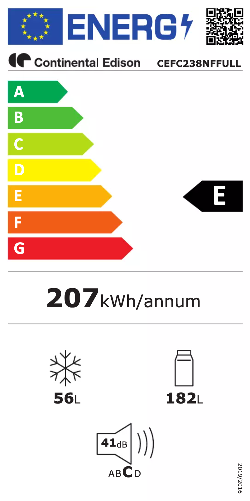 Page 1 of the manual Energy Label Continental Edison CEFC238NFFULL