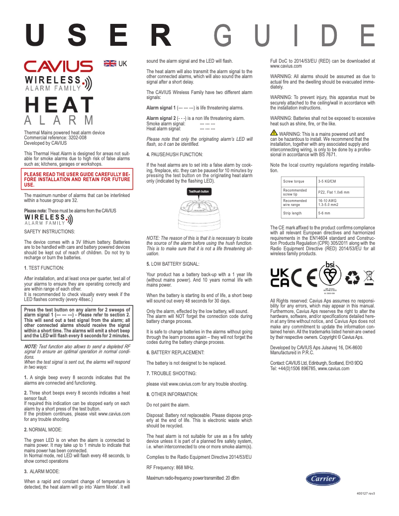 First page image of the manual for CV3202