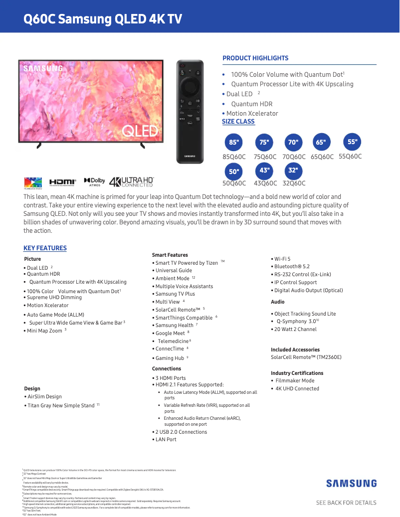 Page 1 of the manual Technical Sheet Samsung QN50Q60CAF