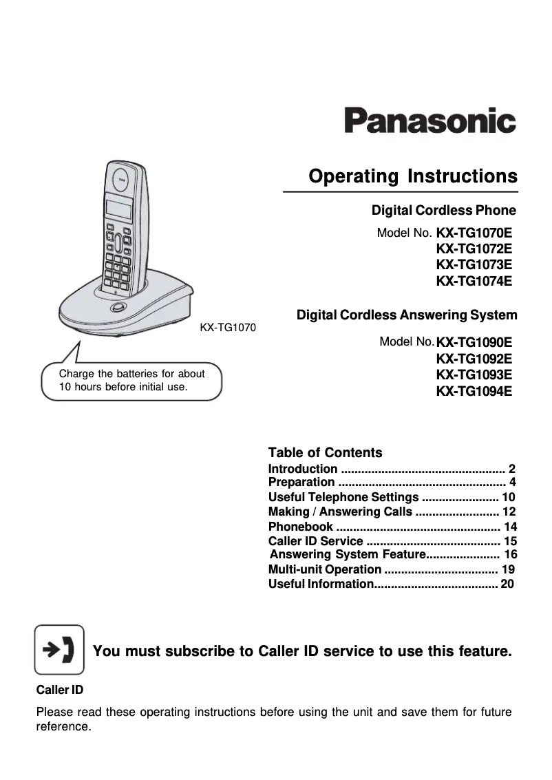 Page 1 of the manual User Manual Panasonic KX-TG1094