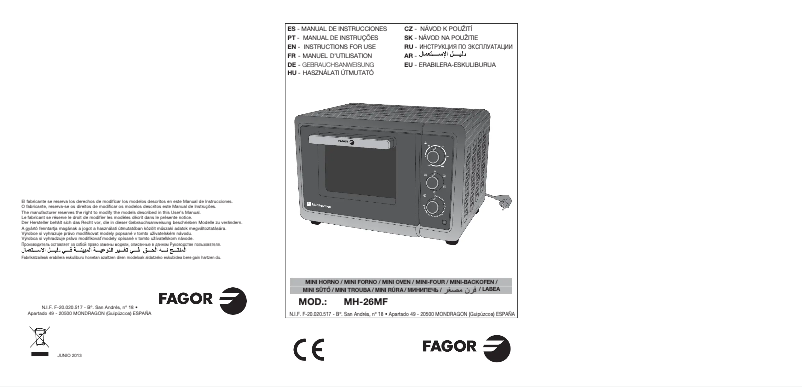 Page 1 of the manual User Manual Fagor MH-26MF