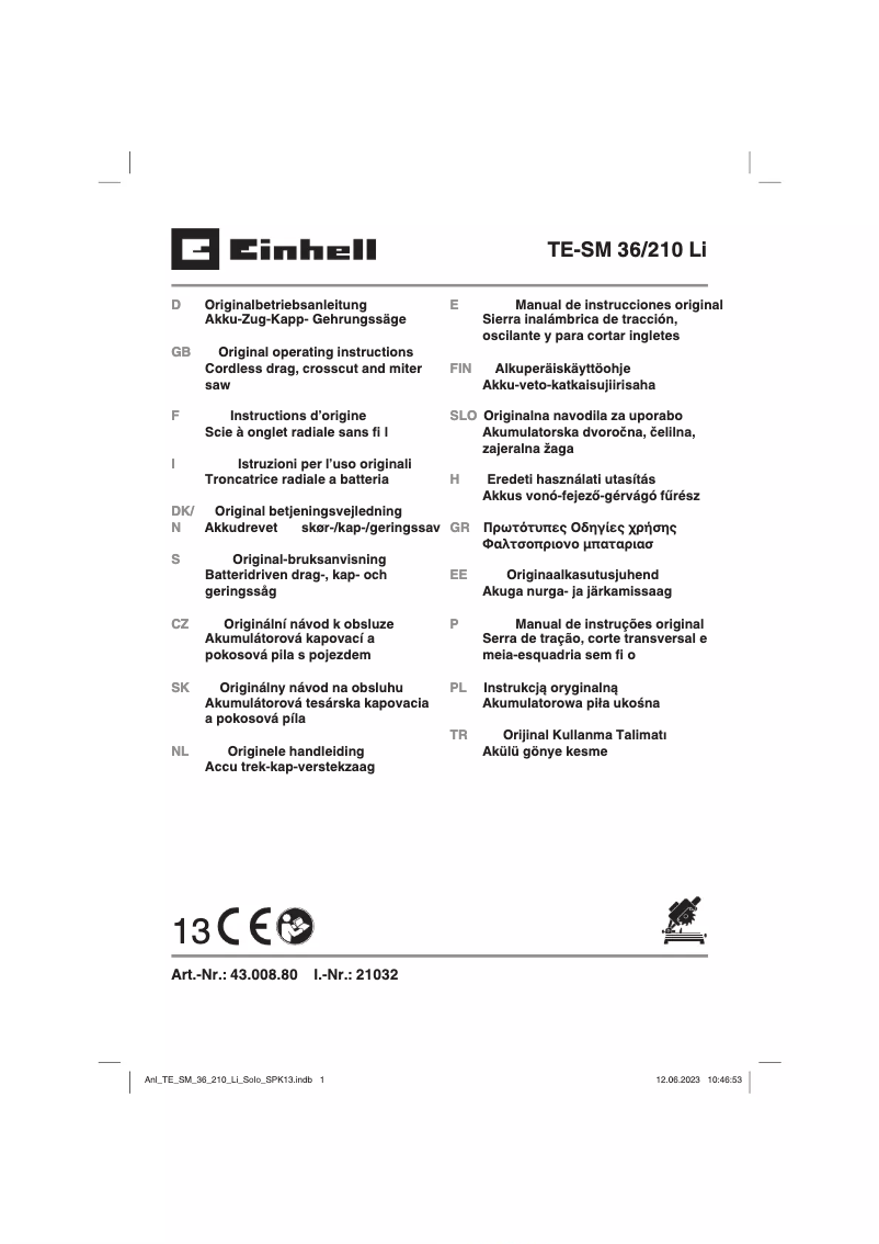 First page image of the manual for TE-SM 36/210 Li
