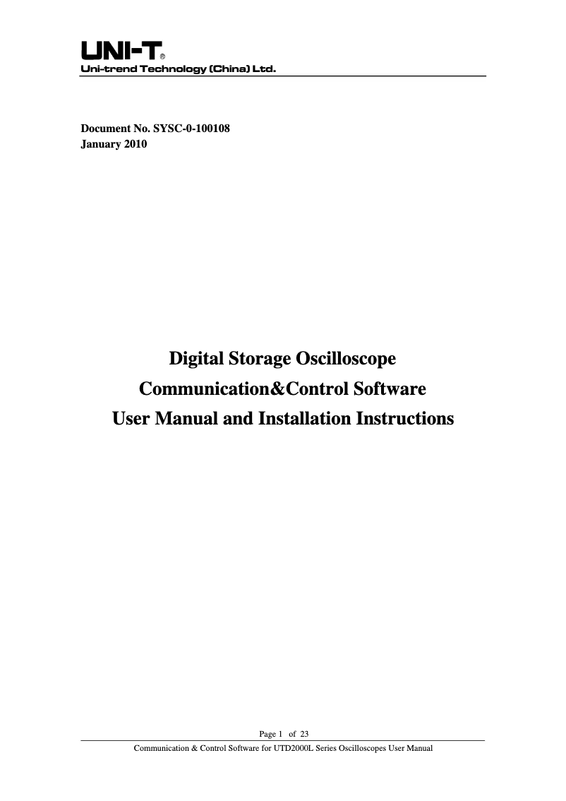 First page image of the manual for UTD2025CL