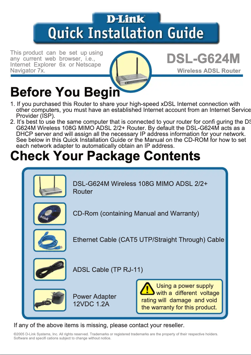 First page image of the manual for DSL-G624M