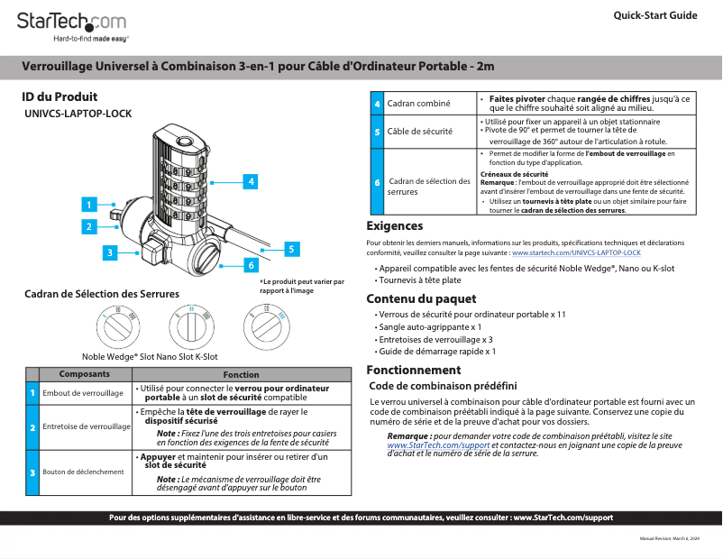 Page 1 de la notice Manuel utilisateur StarTech.com UNIVCS25-LAPTOP-LOCK