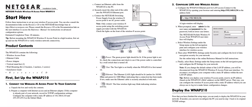 Page 1 de la notice Guide d'installation Netgear WNAP210