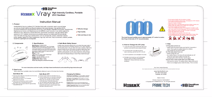 First page image of the manual for HygenX Vray