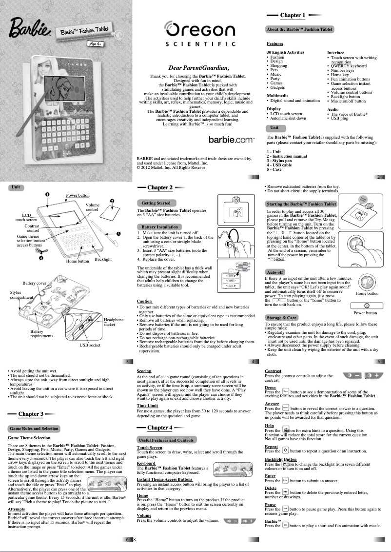 First page image of the manual for Barbie Fashion Tablet