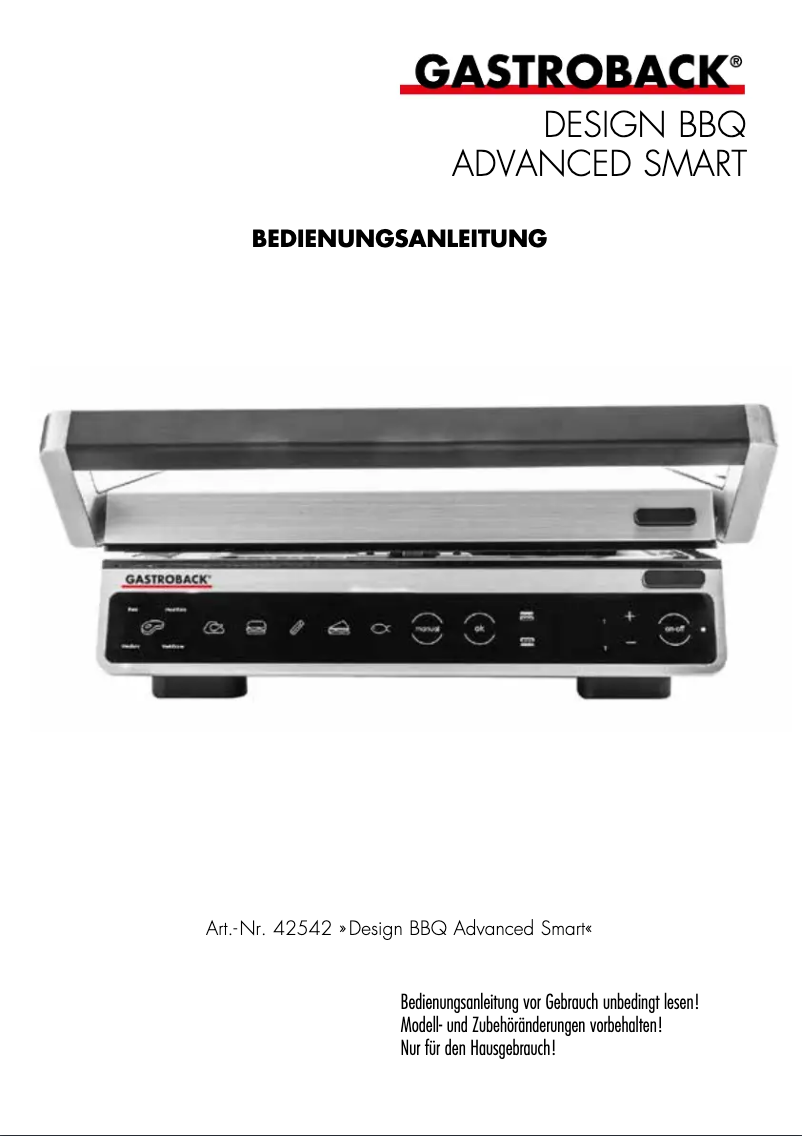 Page 1 of the manual User Manual Gastroback Design BBQ Advanced Smart 42542