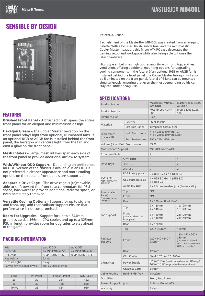 First page image of the manual for MasterBox MB400L