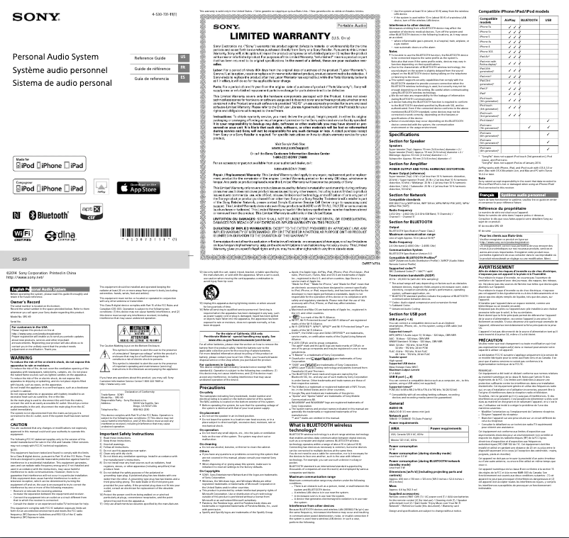 Page 1 of the manual User Manual Sony SRS-X9