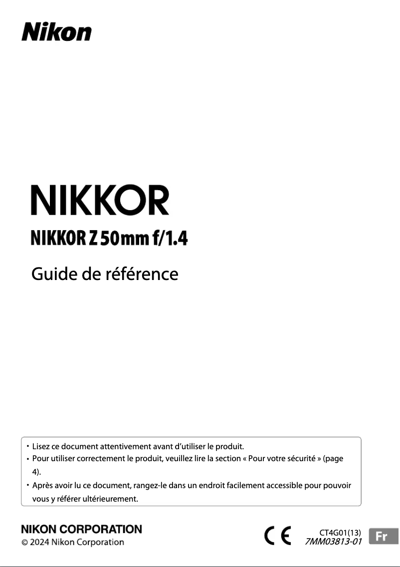 First page image of the manual for NIKKOR Z 50mm f/1.4