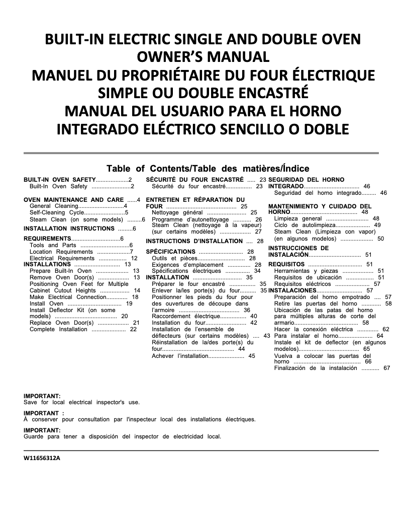 Page 1 de la notice Manuel utilisateur Whirlpool WOES5030LB