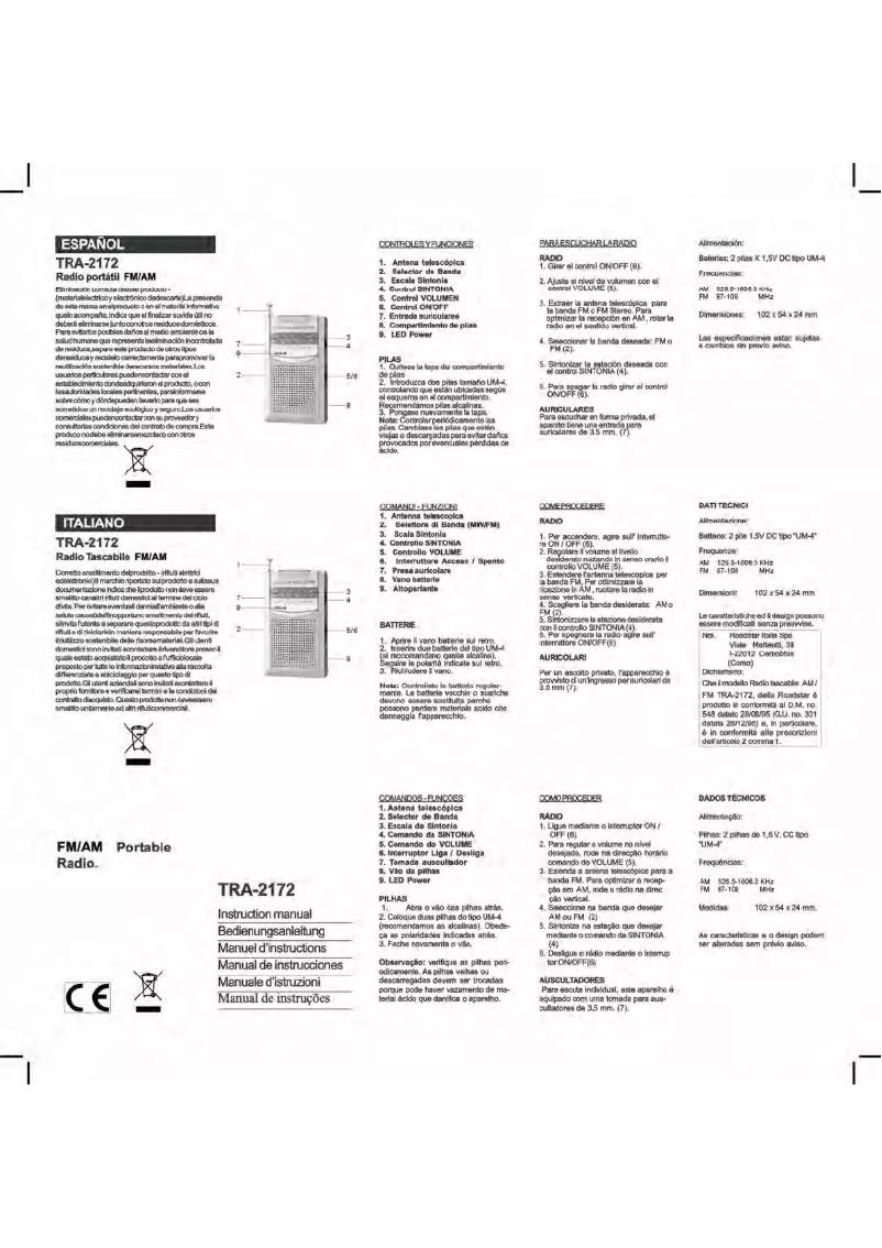 Page 1 de la notice Manuel utilisateur Roadstar TRA-2172