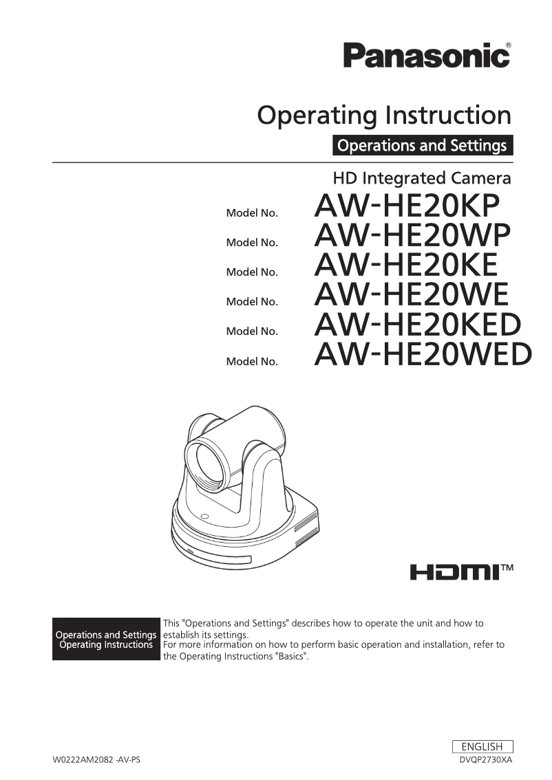 Page 1 of the manual User Manual Panasonic AW-HE20WP