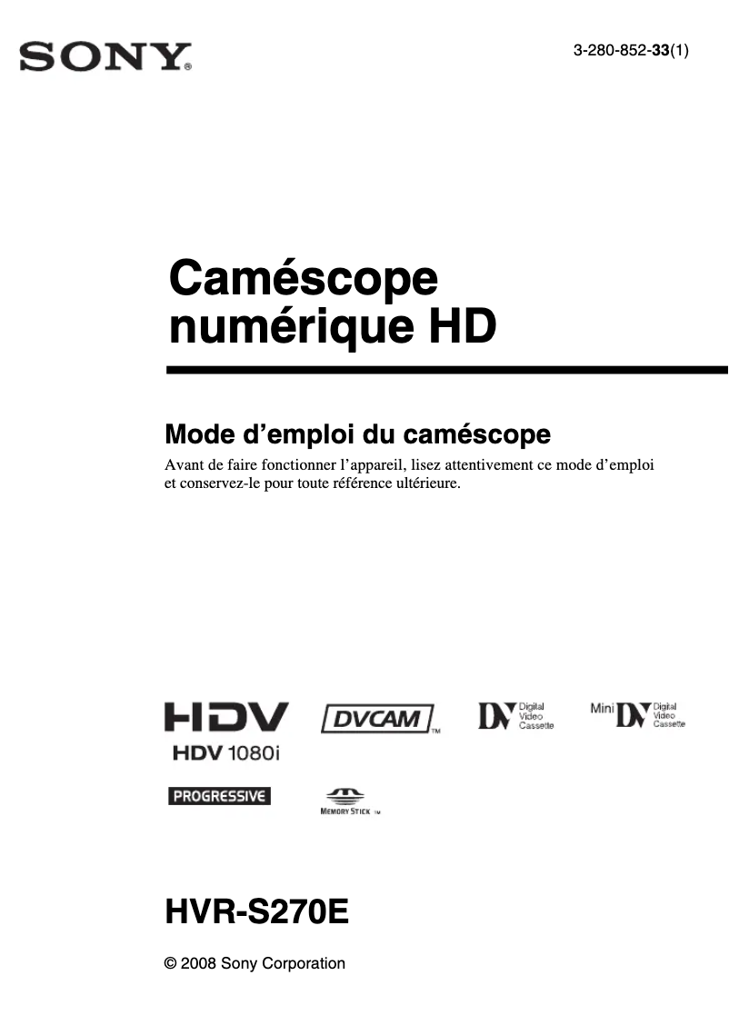 Page 1 of the manual User Manual Sony HVR-S270E