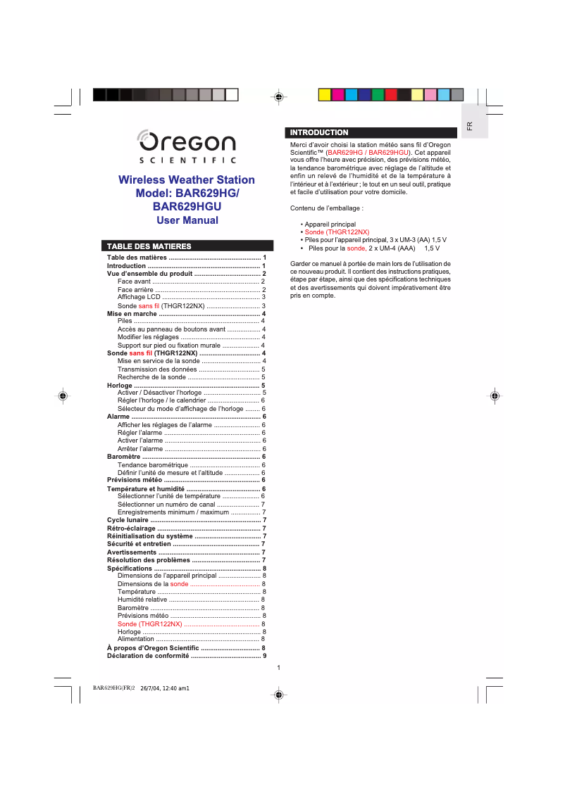 First page image of the manual for BAR629HGU