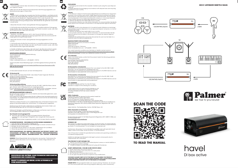Page 1 of the manual Technical Sheet Palmer RIVER havel