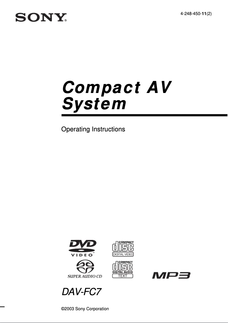First page image of the manual for DAV-FC7