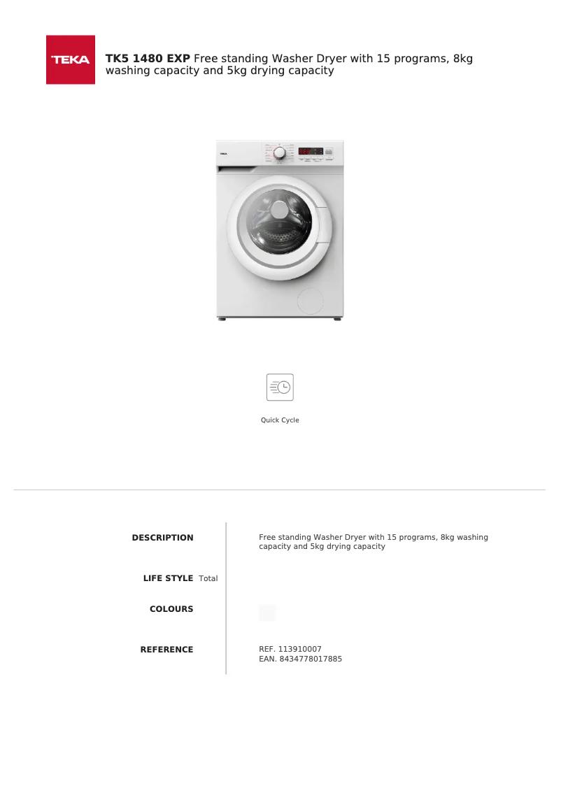 Page 1 of the manual Technical Sheet Teka TK5 1480 EXP