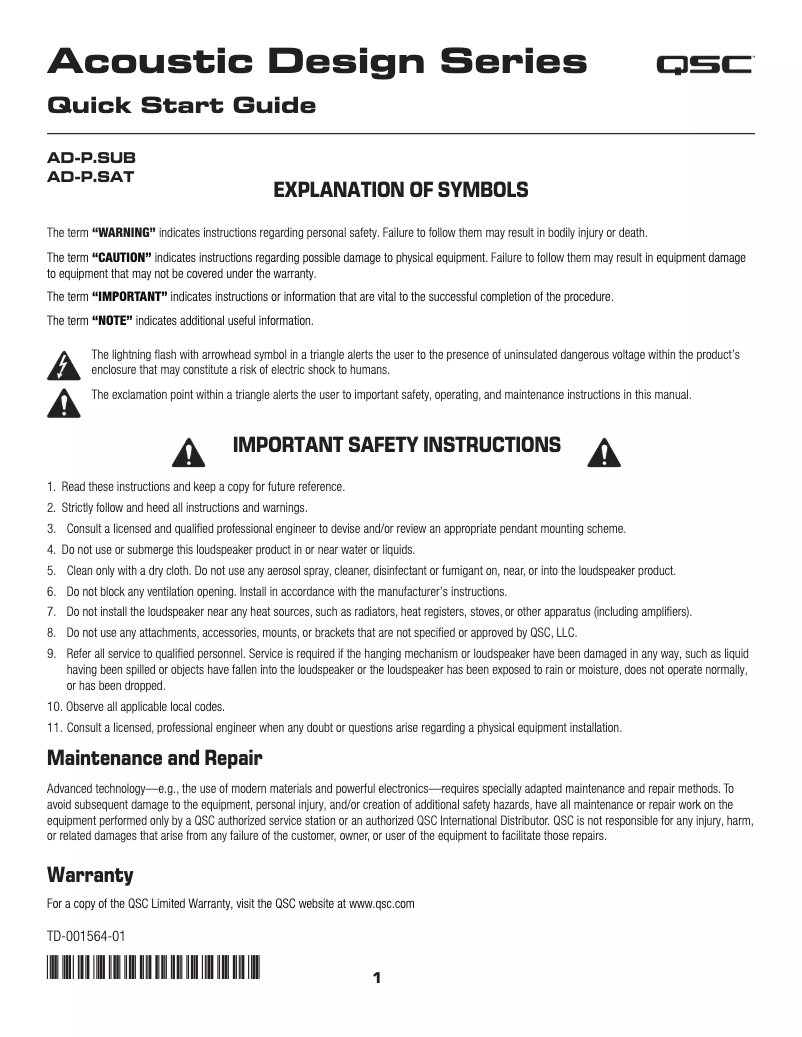 First page image of the manual for AD-P.SUB