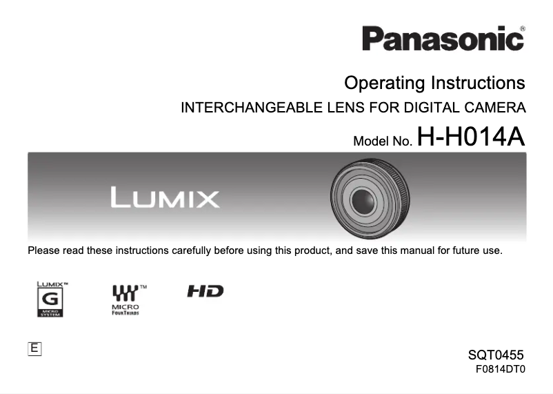 First page image of the manual for Lumix H-H014