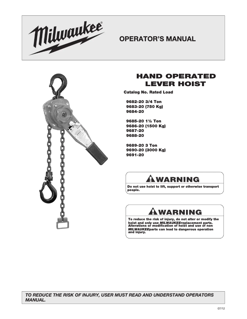 Page 1 of the manual User Manual Milwaukee 9690-20